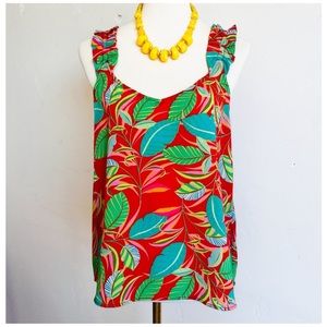 NWOT Size M Rose & Olive Tropical Tank with ruffle straps
